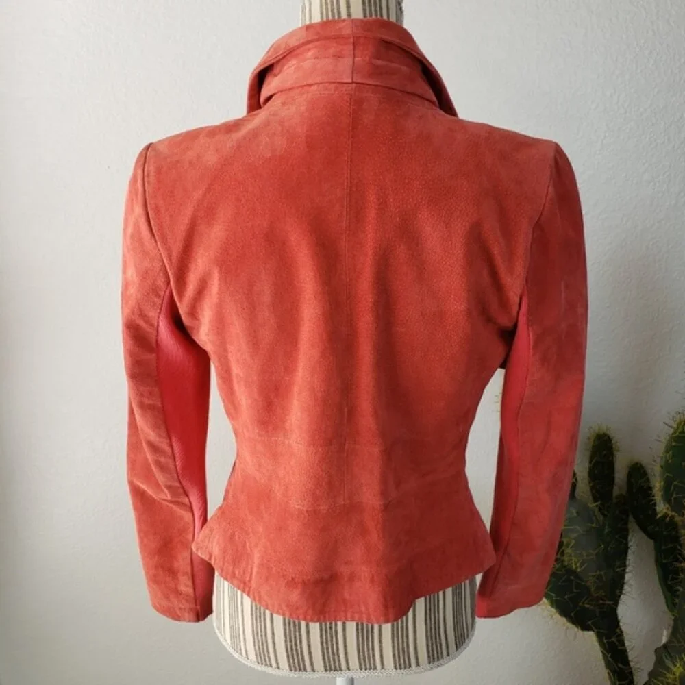 Badgley Mischka American Glamour Leather Open Front Biker Jacket size S